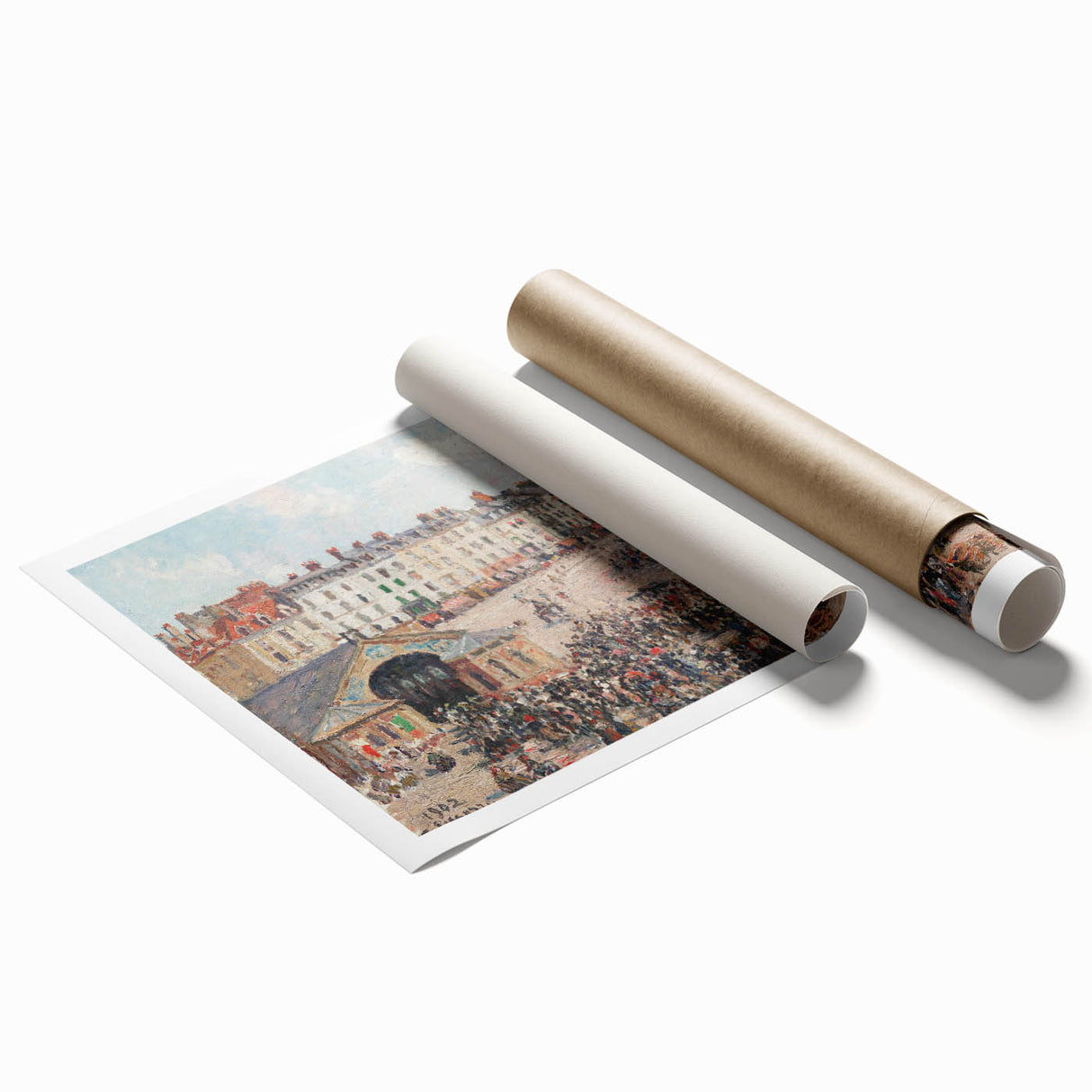 Extra large rolled print of a Camille Pissarro floral painting in soft pastel shades, ideal for classy bathroom wall art.