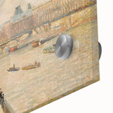 Mid-century modernist acrylic print featuring large abstract shapes in earth tones, ideal for dining room art.