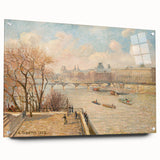 Acrylic print of Camille Pissarro's impressionist artwork with vibrant green and earth tones, ideal for dining room decor.