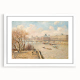 Abstract art print of a vibrant cityscape in red and orange hues on a white-framed canvas, suitable for dining room decor.