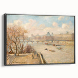 Black and white wall art featuring a Camille Pissarro landscape painting, framed canvas, ideal for bedroom decor.