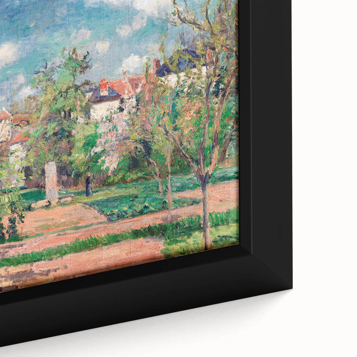 Extra large black canvas featuring a close-up, textured depiction of colorful impressionist-style brushstrokes.