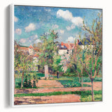 Vintage poster art featuring a colorful Camille Pissarro design on an extra-large framed canvas, ideal for living room decor.