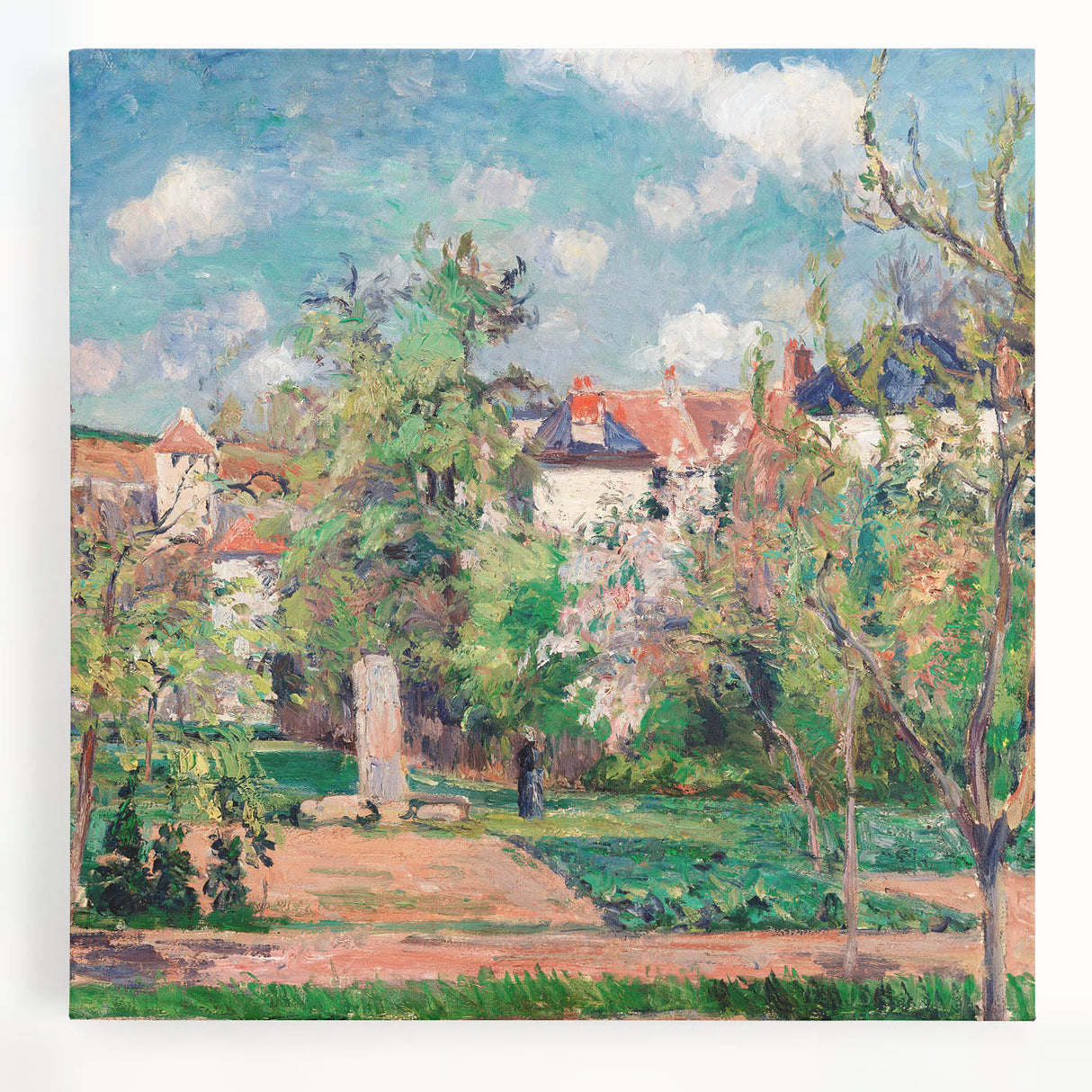 Black and white impressionist style painting of a rural scene on large stretched canvas, suitable for kitchen wall art.