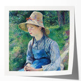 A large floral print by Camille Pissarro featuring soft green and pink tones on a glossy photo print.