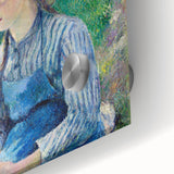 Mid-century modernist art featuring abstract shapes in muted earth tones on acrylic glass, ideal for dining room art.