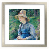 Textured abstract art print by Camille Pissarro in silver frame, featuring muted earth tones, ideal for bedroom art.