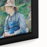 Extra large framed canvas featuring a close-up of textured, colorful art by Camille Pissarro, ideal for living room decor.