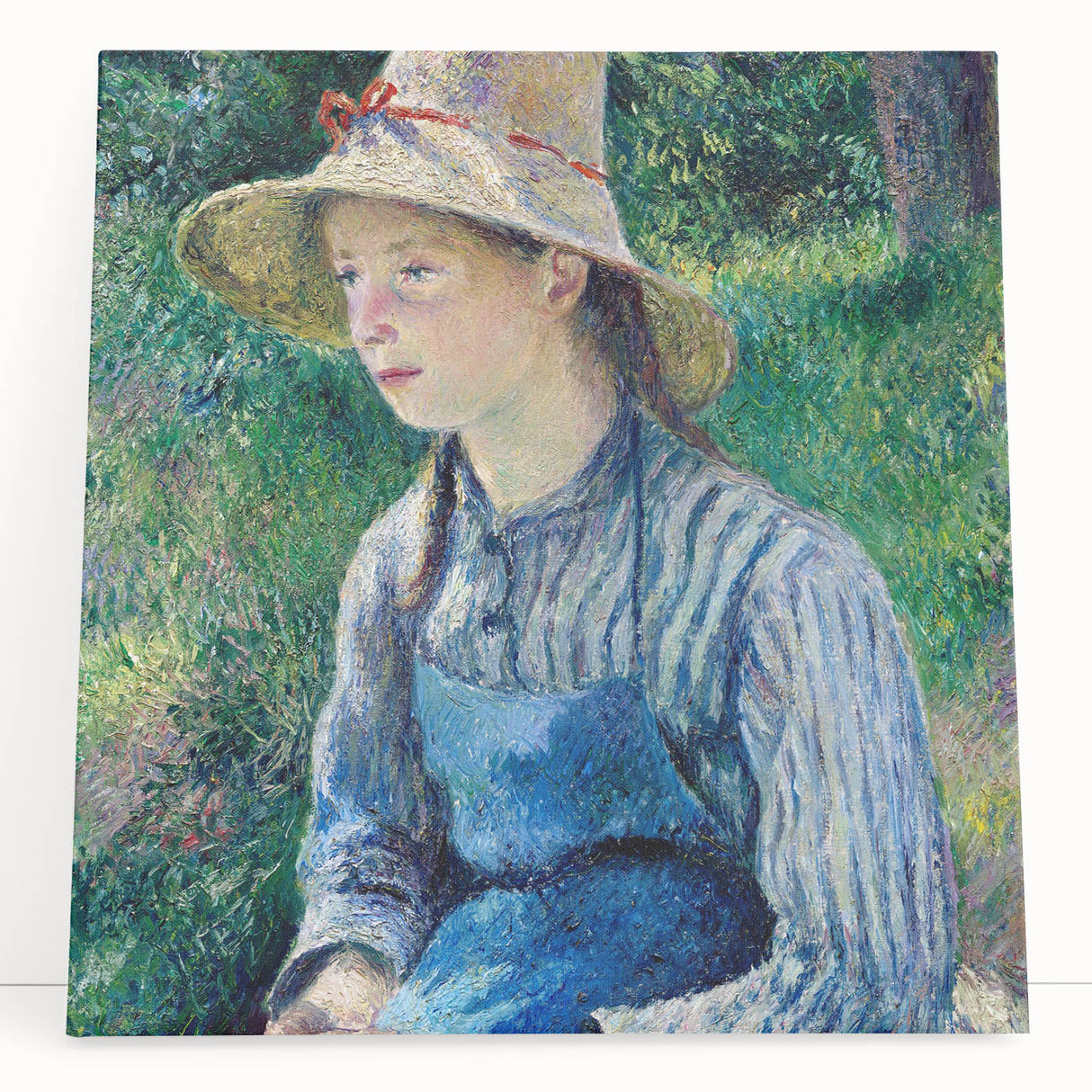 Black and white print of Camille Pissarro's impressionist painting on stretched canvas, suitable as kitchen wall art.