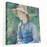 Large art depicting a Camille Pissarro-inspired pastoral scene on stretched canvas, suitable for kitchen wall art.