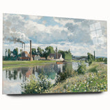 Acrylic print of a Camille Pissarro-inspired landscape in muted earth tones, ideal for bedroom or dining room art.