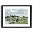 Extra large abstract art print featuring colorful, textured strokes by Camille Pissarro, framed in black.