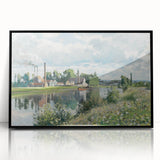 Large abstract wall art featuring a Camille Pissarro-inspired design in muted earth tones, framed in black acrylic.