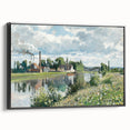 Black and white framed canvas of a Camille Pissarro landscape, ideal for bedroom wall art.