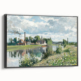 Black and white framed canvas of a Camille Pissarro landscape, ideal for bedroom wall art.