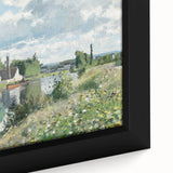 Extra large framed canvas featuring a textured, colorful impressionist painting of a rural landscape.