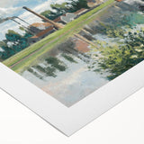 Art deco poster featuring a vibrant cityscape on rolled canvas, ideal for dining room wall art.