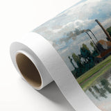 Art Deco style poster of a serene landscape on rolled canvas, featuring soft pastel colors, ideal for nursery wall art.