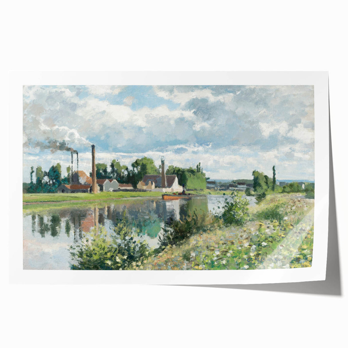 Rolled print of Camille Pissarro's impressionistic floral painting in soft green and pink tones.