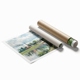 Extra large rolled print of a Camille Pissarro floral painting, featuring soft green and pink tones.