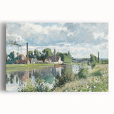 Black and white print of a Camille Pissarro painting on stretched canvas, ideal for kitchen wall art.