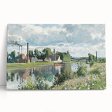 Black and white print of Camille Pissarro's artwork on large stretched canvas, ideal for kitchen wall art or bedroom.