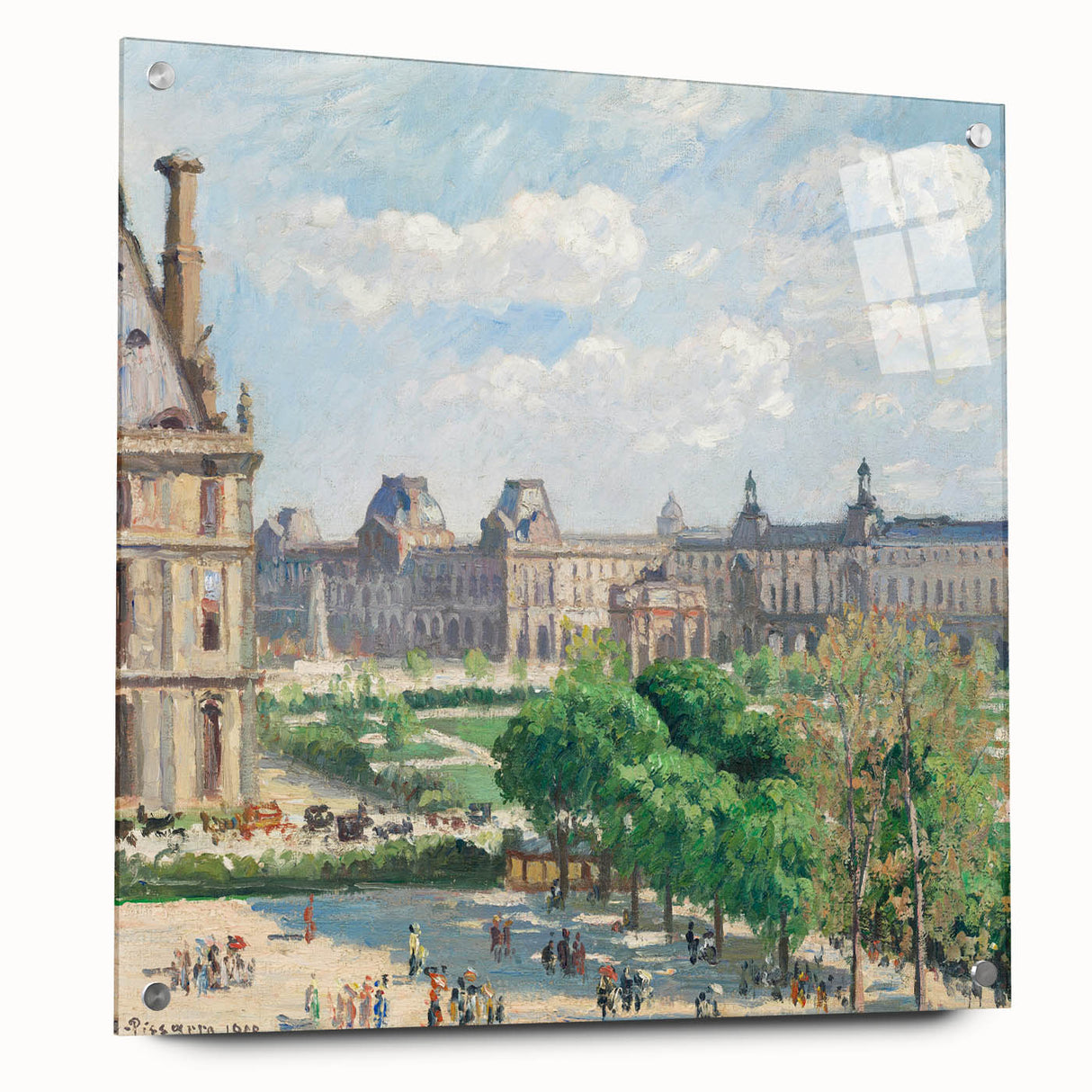 Acrylic print of Camille Pissarro's impressionist artwork, featuring soft pastel shades and rural landscape.
