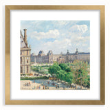 Extra large abstract art print of textured trees in muted earth tones on a gold-framed canvas, ideal for living room decor.