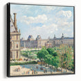 Black and white framed canvas featuring a vintage Camille Pissarro landscape painting, ideal for bedroom wall art.