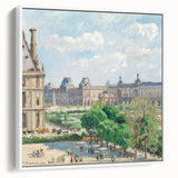 Vintage poster art of a Camille Pissarro painting in a white frame, featuring colorful, impressionist brushstrokes.