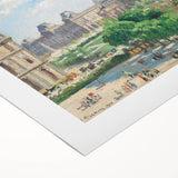 Art deco poster featuring a vibrant, colorful depiction of a bustling city street on rolled canvas.