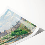 Extra large wall art featuring line art flowers in subtle earth tones on a rolled canvas.