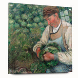 Acrylic print of a Camille Pissarro-inspired landscape, with soft green and yellow tones.