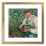 Extra large abstract art print featuring textured strokes in earthy tones on a gold-framed canvas.