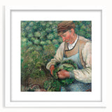 Abstract art print of a vibrant cityscape in pastel hues, framed in white, ideal for dining room decor.