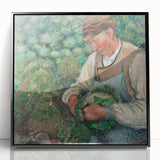 Large abstract wall art by Camille Pissarro in a black frame, featuring mid-century modernist style with vibrant colors.