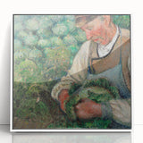 Art deco poster of a Camille Pissarro painting in muted colors, framed acrylic, ideal for modern nursery wall art.