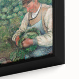Extra large framed canvas featuring a close-up of Camille Pissarro's textured, colorful art, ideal for living room decor.