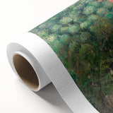 Art Deco poster of a serene landscape, featuring soft green and beige tones, ideal for nursery wall art.