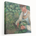 Side view of a stretched canvas featuring Camille Pissarro's impressionist artwork in soft earth tones.