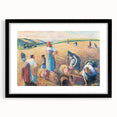 Extra large abstract art print featuring a colorful, textured depiction of a rural scene on a black framed canvas.