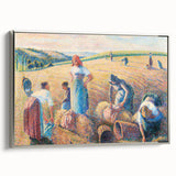 Framed canvas of a Camille Pissarro landscape painting, featuring a colorful rural scene, ideal for living room decor.