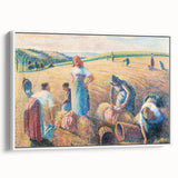 Vintage poster art of a Camille Pissarro painting, featuring vibrant colors on a framed canvas, ideal for living room decor.