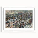 Abstract art print of a Camille Pissarro painting in white frame, featuring soft pastel shades.
