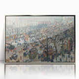 Mid-century modernist art by Camille Pissarro, featuring a serene landscape on a silver-framed acrylic.
