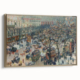 Framed canvas of a Camille Pissarro landscape painting in muted earth tones, ideal for bedroom wall art.