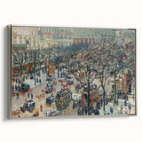 Framed canvas of a Camille Pissarro landscape painting, featuring colorful foliage and a rural setting.