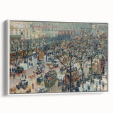 Vintage poster art of a colorful Camille Pissarro painting, framed canvas in white, ideal for extra large living room wall.