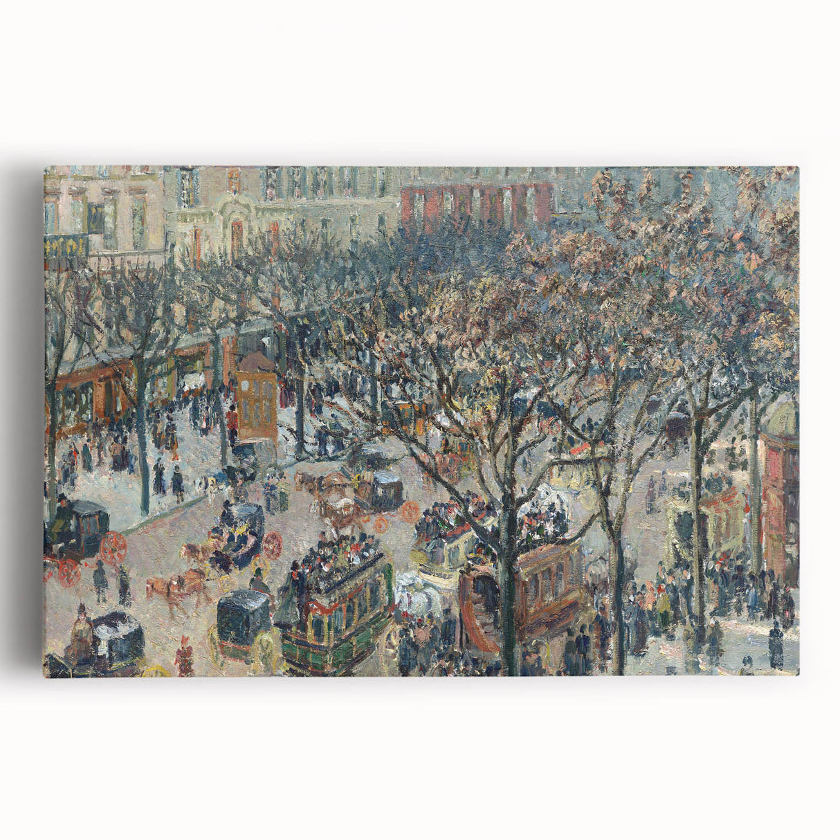Black and white impressionist painting of a rural landscape on stretched canvas, ideal for kitchen art.