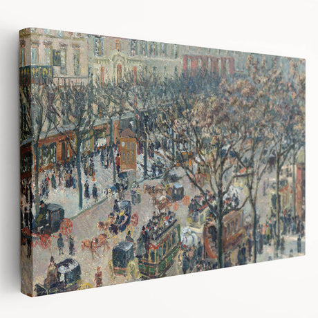 Camille Pissarro-inspired impressionist landscape on large stretched canvas, with soft green and earth tones.